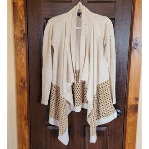 Allison Brittney Size Small Tan Brown Open Waterfall Eyelet Long Sleeve Cardigan